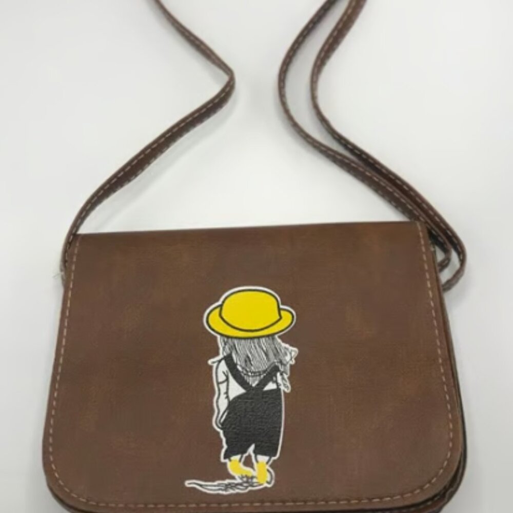 Women Bag brown color Carton Printed Shoulder Crossbody Bag PU Square Mob